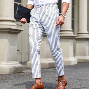 Manfinity Blue/White Striped Cropped High Waist Pants, Medium (approx. 34W), EUC